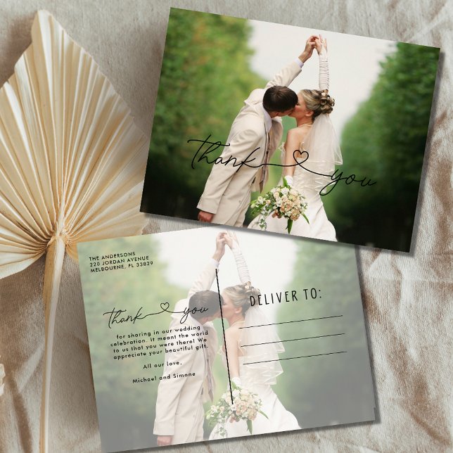 Elegant Simple Wedding Photo Thank You Postcard (Creator Uploaded)
