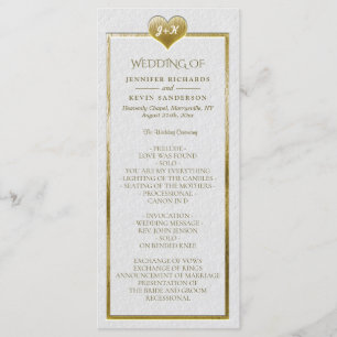 Elegant Simple Wedding Program with Gold Heart Programme