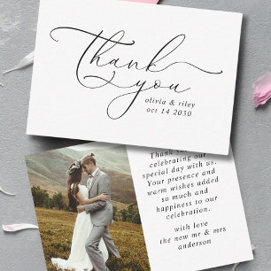 Elegant Simple Wedding Thank You Script Photo  Card