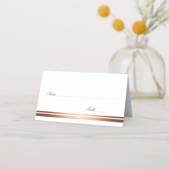 Elegant Simple White and Copper Wedding Place Card (Front)