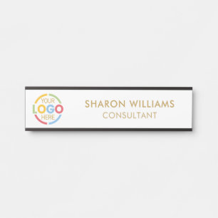 Elegant Simple White and Gold Custom Business Logo Door Sign
