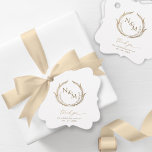 Elegant Simple, White and Gold Monogram Wedding Favour Tags<br><div class="desc">Elegant wedding favour tag sure to bring your favours to another level. White and gold wedding favour tag with elegant hand drawn monogram crest with couples initials. Monogram and Thank you phrase in gold faux foil. Initials and text in golden hues. White background colour can get changed to any other...</div>