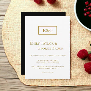 Elegant Simple White And Gold Monogram Wedding Invitation