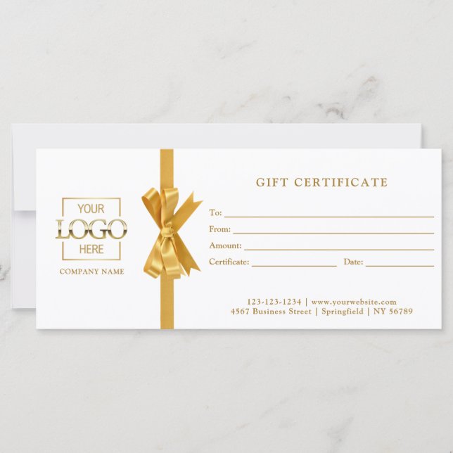 Elegant Simple White Business Gift Certificate (Front)