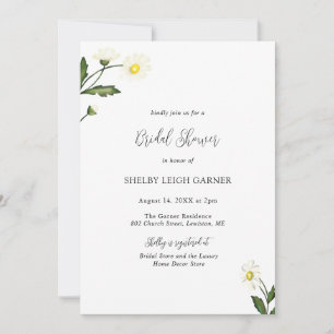 Elegant Simple White Daisy Floral Bridal Shower Invitation