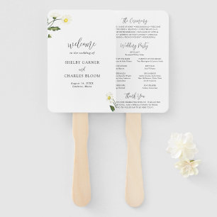 Elegant Simple White Daisy Floral Wedding Program Hand Fan