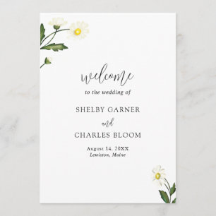Elegant Simple White Daisy Floral Wedding Programme