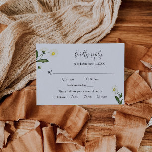 Elegant Simple White Daisy Floral Wedding RSVP Card