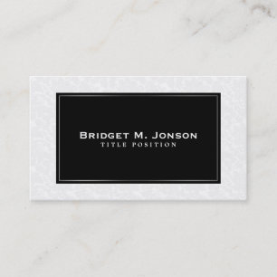 Elegant Simple White Damask And Black Frame Business Card