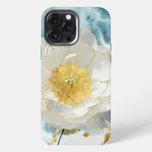Elegant Simple White Flower Luxury Gold Watercolor iPhone 13 Pro Max Case