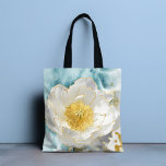Elegant Simple White Flower Luxury Gold Watercolor Tote Bag<br><div class="desc">Elegant Simple White Flower Luxury Gold Watercolor Tote Bags features a simple white flower with stylish gold foil accents on a soft blue watercolor background. Perfect gift for Mother's Day,  birthday,  Christmas,  Teacher appreciation and best friends. Designed by ©Evco Studio www.zazzle.com/store/evcostudio</div>