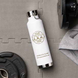 Elegant Simple White Gold Company Business Logo Water Bottle