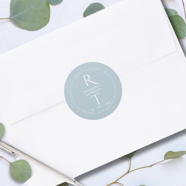 Elegant Simple White Grey Monogram Wedding Classic Round Sticker (Creator Uploaded)