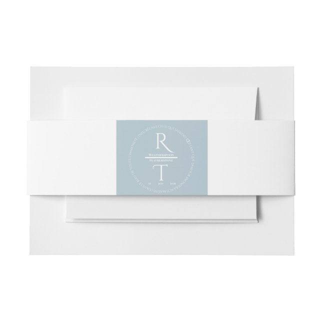 Elegant Simple White Grey Monogram Wedding Invitation Belly Band (Front Example)