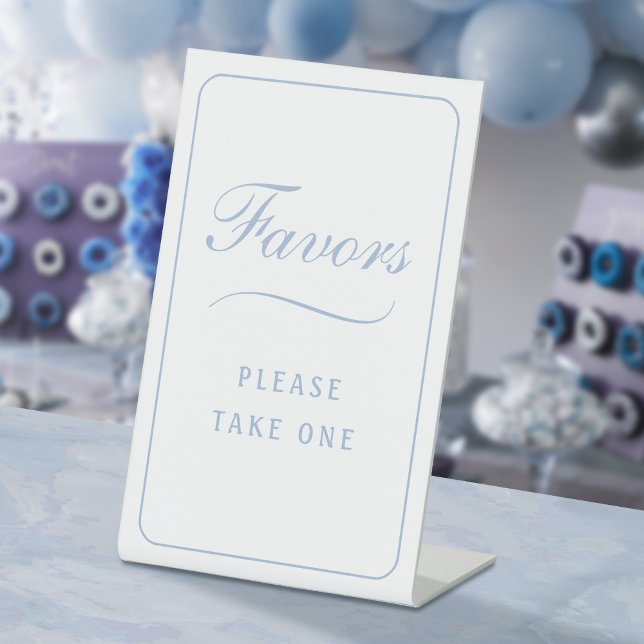 Elegant Simple White Light Blue Favours Pedestal Sign (Creator Uploaded)