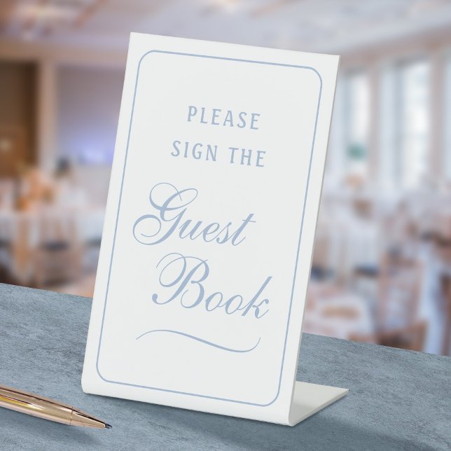 Elegant Simple White Light Blue Guest Book Pedestal Sign (Creator Uploaded)