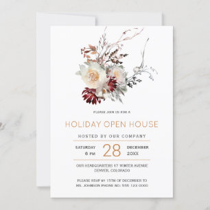 Elegant simple winter floral holiday open house invitation