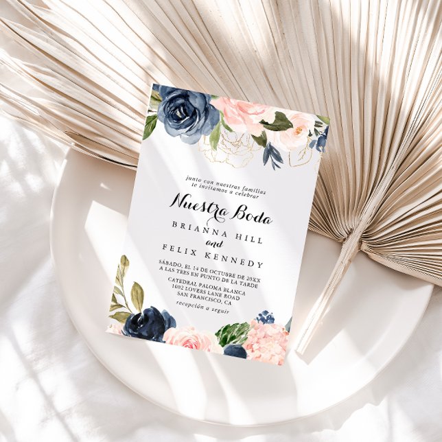 Elegant Simple Winter Floral Nuestra Boda Wedding Invitation (Creator Uploaded)