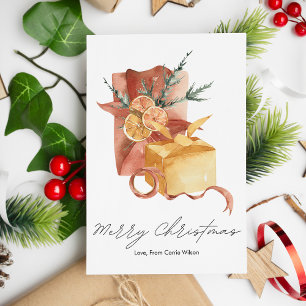 Elegant Simple Winter Orange Gift Christmas Flat Holiday Card