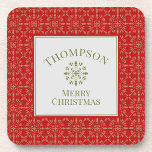 Elegant Simple Winter Snowflakes Pattern Name Coaster