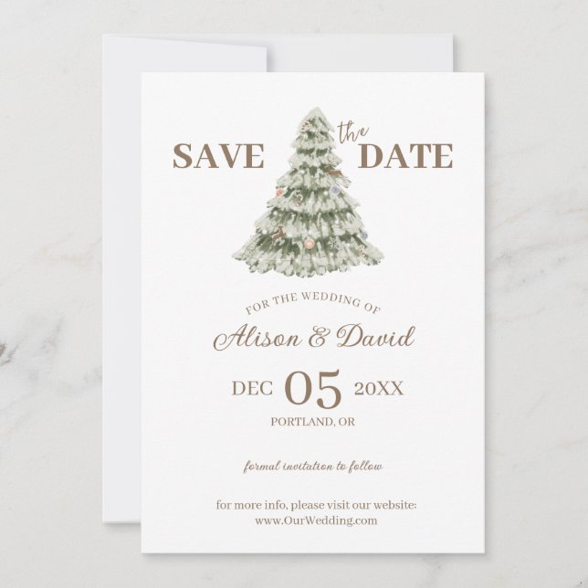 Elegant Simple Winter Wedding Save the Date Invitation (Front)