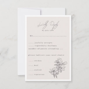 Elegant Simple With Line Art Flowers & Border RSVP Card
