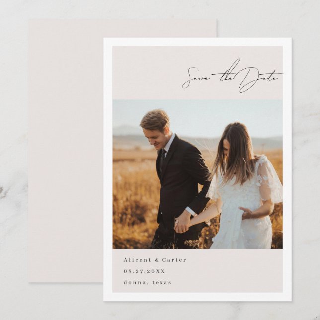 Elegant Simple With Line Art Flowers & Border Save The Date (Front/Back)