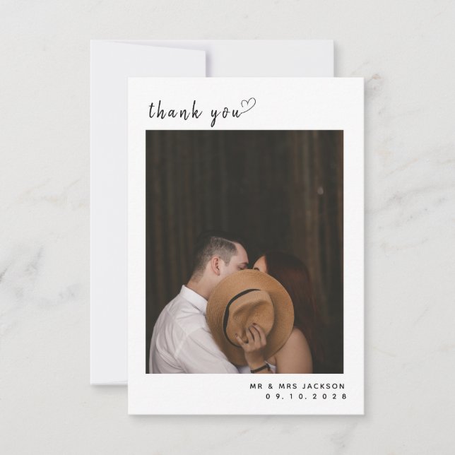 Elegant simple with photo Wedding Thank You Card (Front)