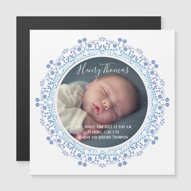 Elegant Simple Wreath Blue Simply Sweet Baby Magnetic Invitation (Front/Back)