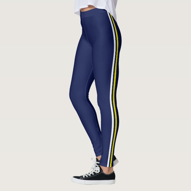 Elegant Simple Yellow White Blue Striped  Leggings (Left)