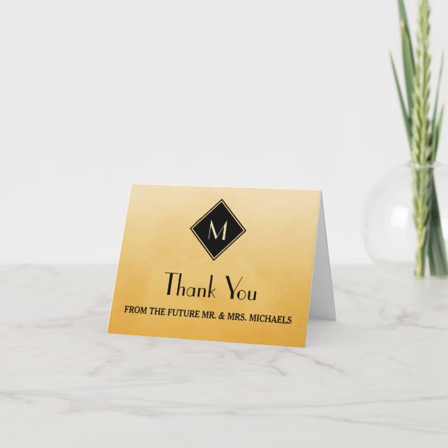 Elegant Simple Yellow With Gold Monogram Thank You (Front)