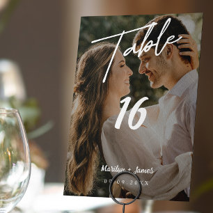 Elegant Simplicity: Modern Diagonal Striped Photo Table Number