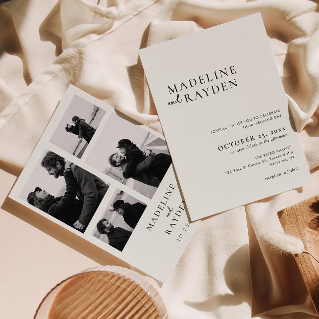 Elegant Simplicity Photo Green Collage Wedding Invitation (Creator Uploaded)