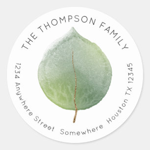 Elegant Single Eucalyptus Leaf Return Name Address Classic Round Sticker