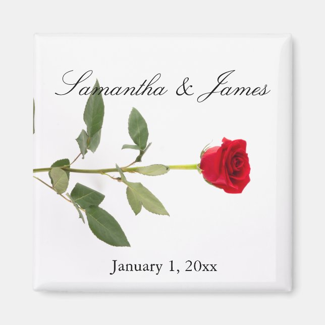 Elegant Single Long Stem Red Rose Magnet (Front)