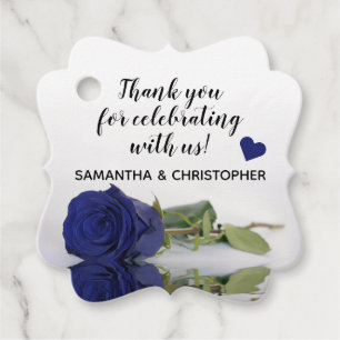 Elegant Single Navy Blue Rose Wedding Thank You Favour Tags