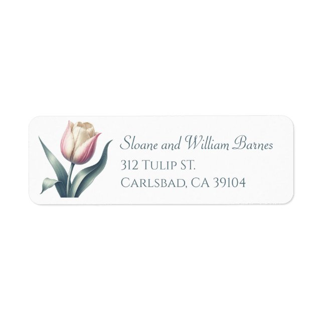 Elegant Single Pink Tulip Flower Return Address (Front)