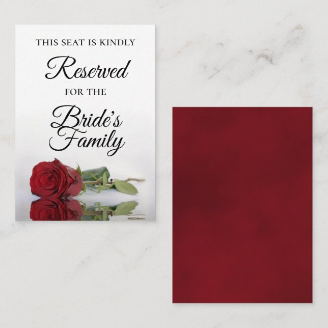 Elegant Single Red Rose Wedding Reserved Place Card (Front/Back)