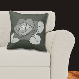 Elegant Single Rose Blossom On Grey Cushion
