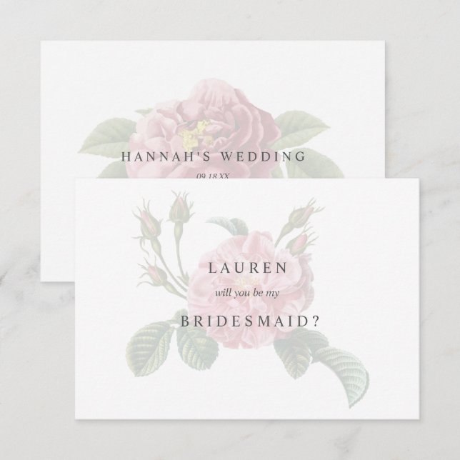 Elegant Single Rose Bridesmaid Card (Front/Back)