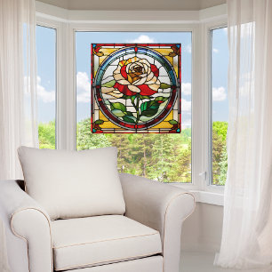 Elegant Single Rose Faux Stained Glass Window Cling