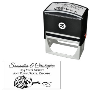 Elegant Single Rose Wedding Address Self-inking Stamp