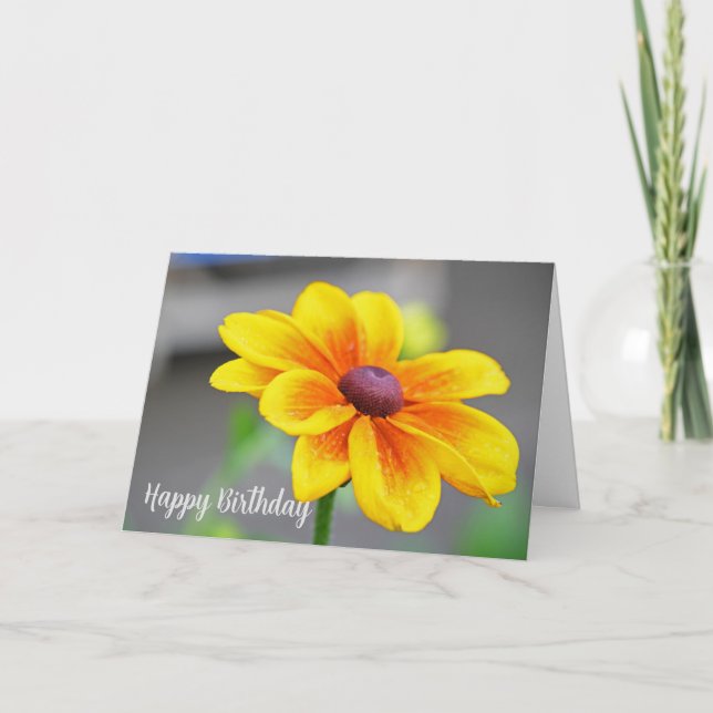 Elegant Single Yellow Orange Flower Birthday Card (Front)