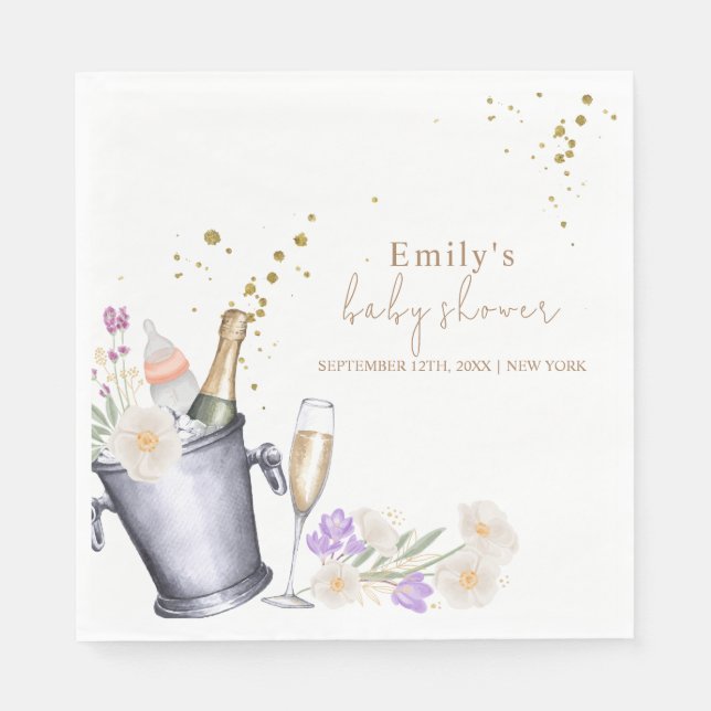 Elegant Sip & See Champagne Bottle Baby Shower Napkin (Front)