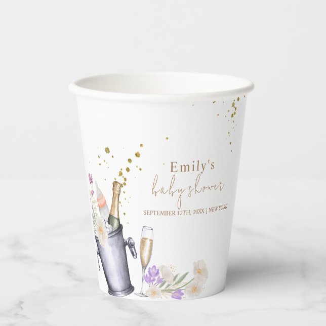 Elegant Sip & See Champagne Bottle Baby Shower Paper Cups (Front)