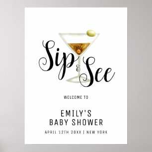 Elegant Sip & See Martini Baby Shower Welcome  Poster