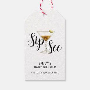 Elegant Sip & See Martini Cocktail Baby Shower  Gift Tags