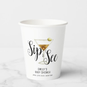 Elegant Sip & See Martini Cocktail Baby Shower  Paper Cups