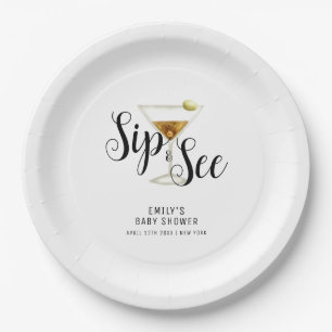 Elegant Sip & See Martini Cocktail Baby Shower  Paper Plate