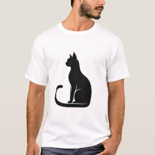 Elegant Sitting Black Cat Silhouette T-Shirt